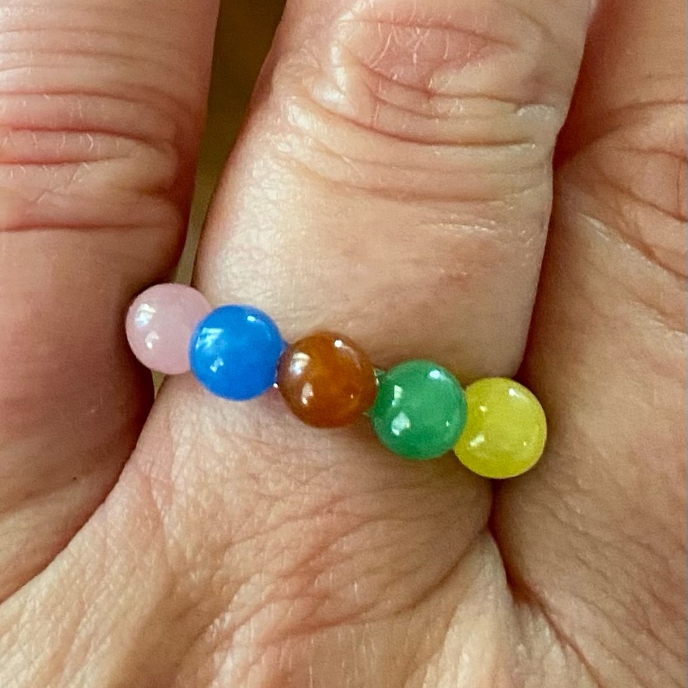 NWT Sterling Silver Multi-Color JADE Bead Ring! - Picture 6 of 9